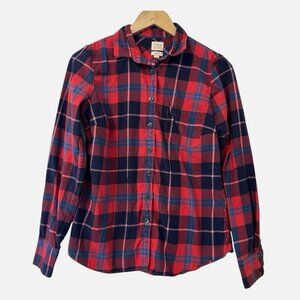 J. Crew Women's X-Small Perfect Fit Long Sleeve Plaid Red Blue Flannel Button Up
